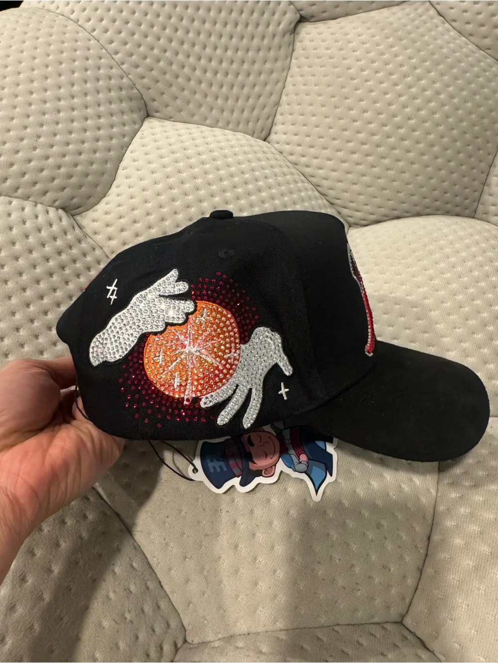 Black Red Rhinestone Embellished 'M' Baseball Cap - Men's Accessory